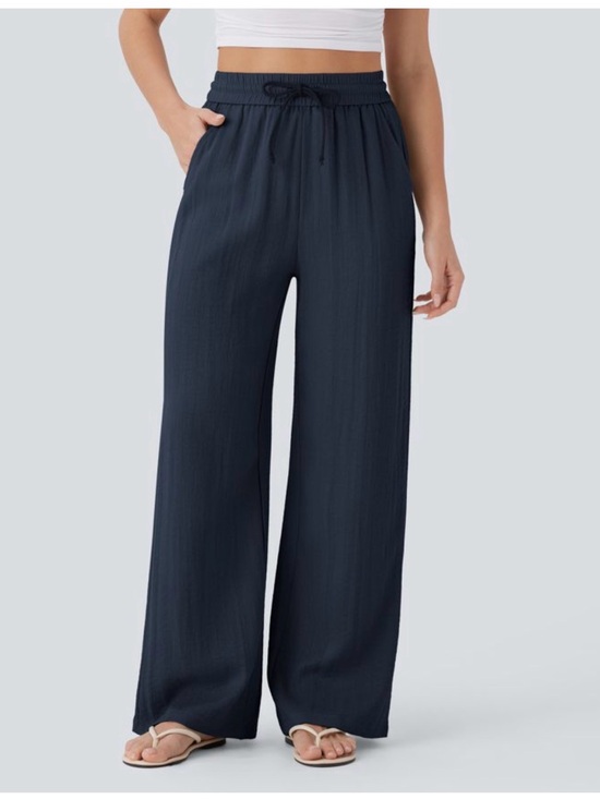 HALARA Pants - HALARA Navy Wide-Leg Drawstring Pants